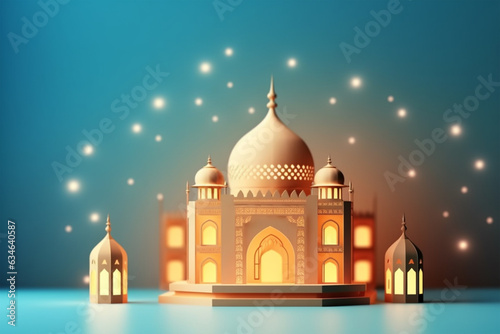 3D rendered Beautiful shining Islamic background with Islamic elements template - ai generative
