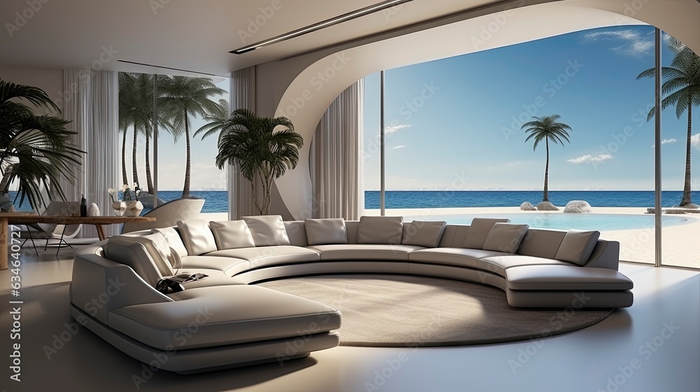 Fototapeta premium Luxury villa with terrace interior, amazing background
