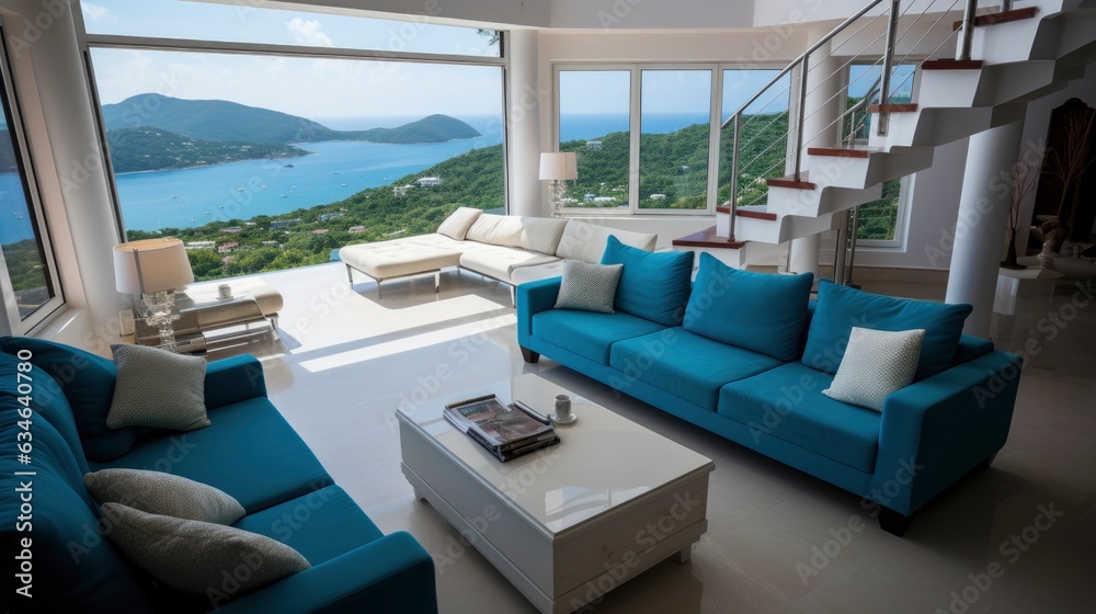 Fototapeta premium Luxury villa with terrace interior, amazing background