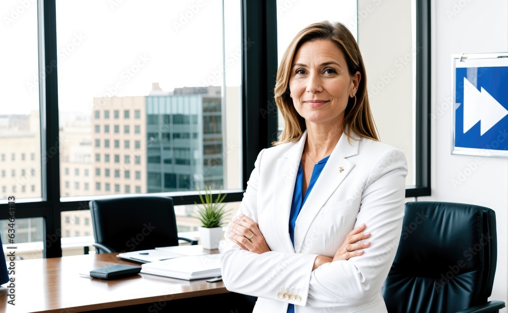 portrait of a confident businesswoman in the office, arm crossed portrait of a confident businesswoman in the office, arm crossed
