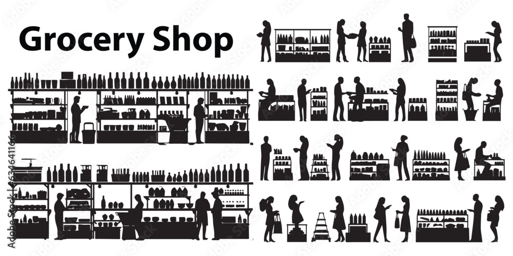 Grocery Shop Silhouette Vector collection