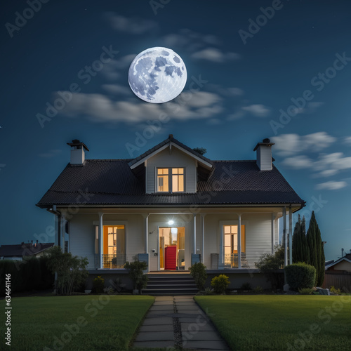 luxury home in the night with moon