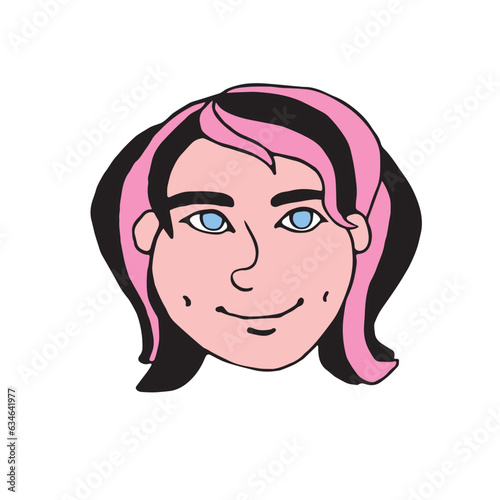 Hand drawn girl head, face kid in cartoon doodle flat style. Vector color cute illustration, clipart. Children are different and beautiful