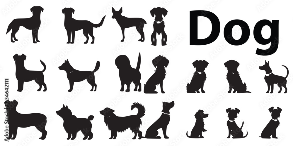 Different types of silhouette Dog vector illustration