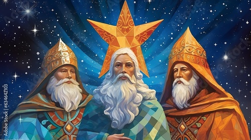 Fotografering The Three Magi King of Orient, Epiphany Celebration, The Three Wise Men Illustra