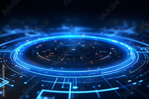 Technology big data futuristic background. Digital network circle connection blue light. Internet speed server.