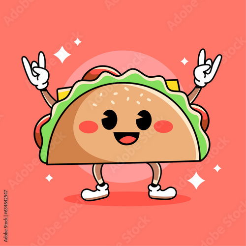 Cartoon retro happy taco vector