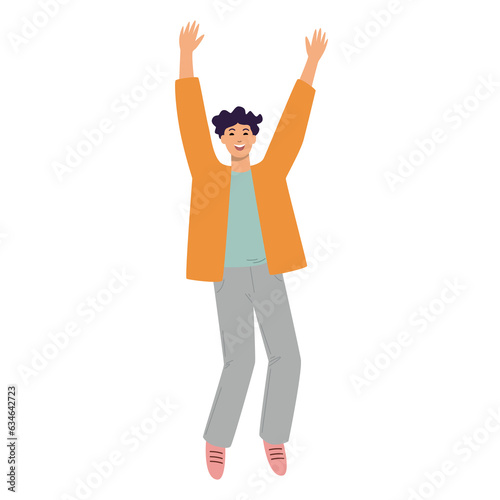 Schilderij op canvas Happy jumping man. Flat Illustration on transparent background