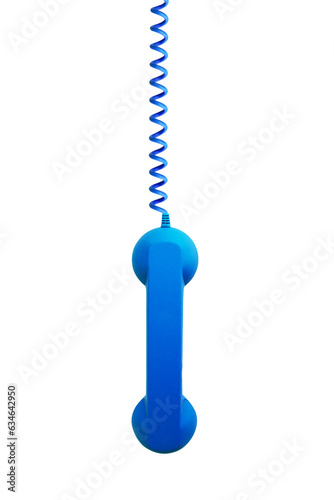Obraz na płótnie Blue phone receiver hanging, isolated on transparent background, png file w salonie