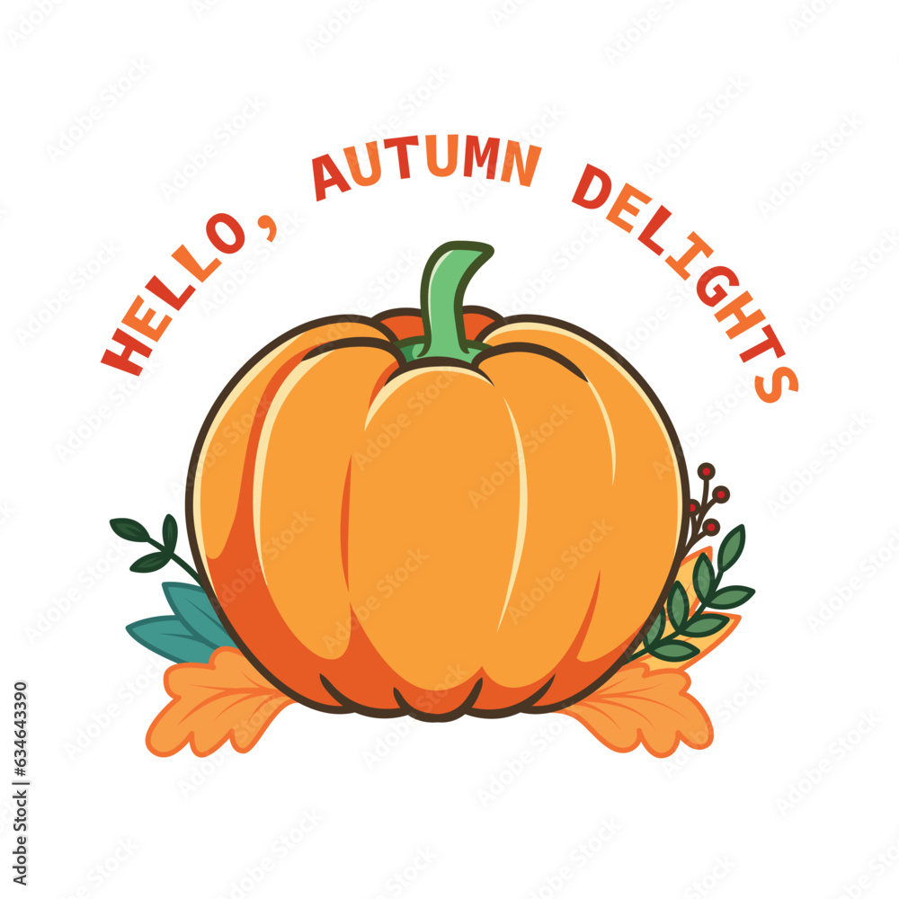 Cartoon pumpkin with autumn leaves and text Cartoon pumpkin with autumn leaves and text