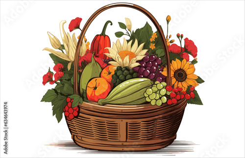 A horn-shaped basket vector, horn-shaped basket flat illustration Thanksgiving horn-shaped basket