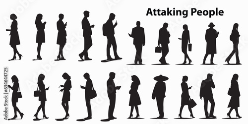 A set of silhouette attacking people vector illustration