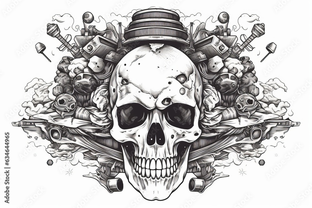 Skull black and white logo. Generative AI. Skull black and white logo. Generative AI.