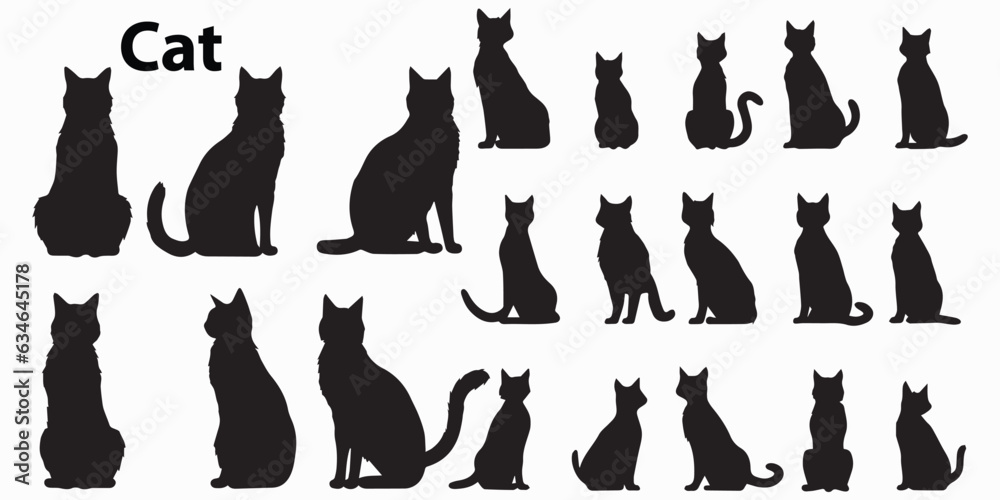 Set of silhouettes of cats vector design. Cat vector illustration.