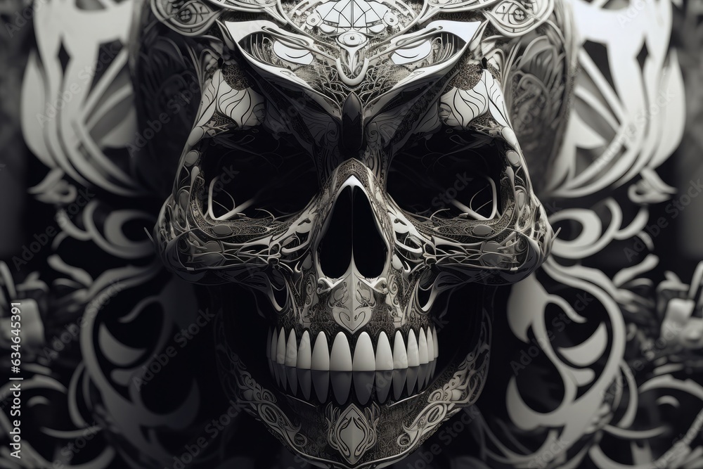 Skull in black and white colors. 3D illustration. 3D rendering. Generative AI. Skull in black and white colors. 3D illustration. 3D rendering. Generative AI.