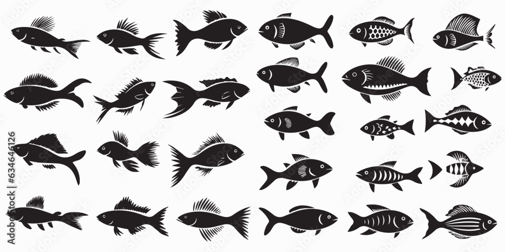 Set of Silhouette fish vector illustration Set of Silhouette fish vector illustration