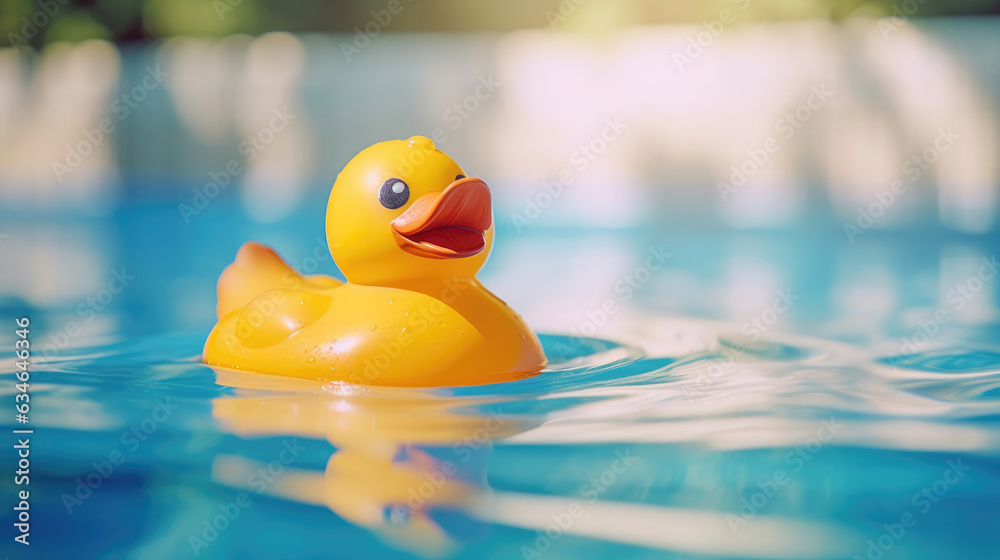 Close-up shot of a rubber duck toy in a swimming pool Close-up shot of a rubber duck toy in a swimming pool