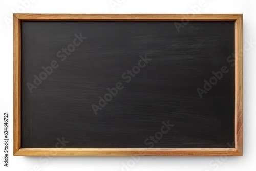 Empty black chalkboard on white background. Blank blackboard with wooden frame for text.