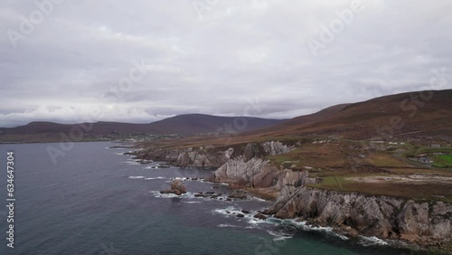 Spectacular 4K aerial footage of amazing White Cliffs of Ashleam, Achill island, mayo, Ireland photo