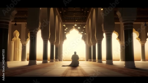 Illustration of a man sitting in a mosque - ai generative