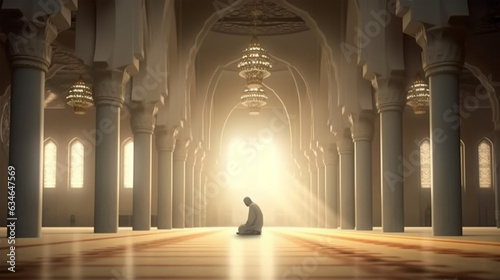 Illustration of a man sitting in a mosque - ai generative photo