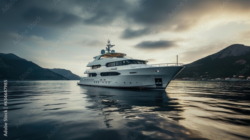 Luxury yacht in the bay made with Ai generative technology, Property is fictional