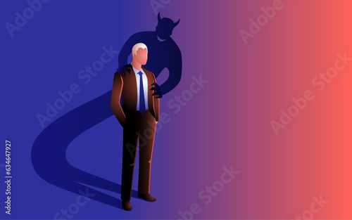 The businessman who is seduced by his own inner devil is symbolised by his own shadow in the form of a devil