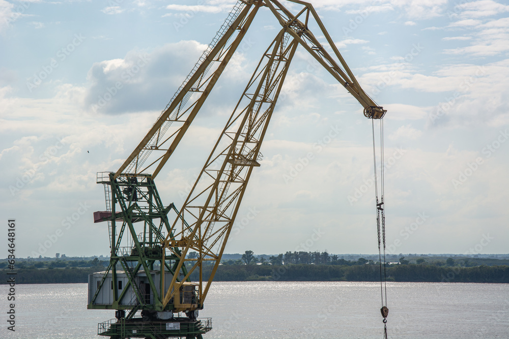 Large metal construction crane in the port Large metal construction crane in the port