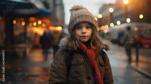 Portrait of a child in the night city made with Ai generative technology, Person is fictional