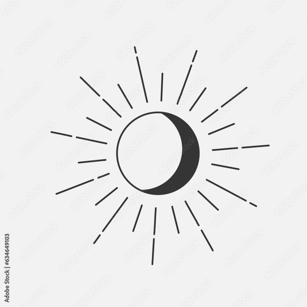 Sun and moon boho style. Sunburning hipster element. Decor line icon, Sun and moon boho style. Sunburning hipster element. Decor line icon. Vector. Vector Sun and moon boho style. Sunburning hipster element. Decor line icon, Sun and moon boho style. Sunburning hipster element. Decor line icon. Vector. Vector