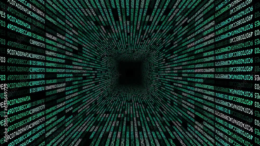 Data tunnel journey, animation of numbers tunnel, transmission of digital information, 4K tech animated background