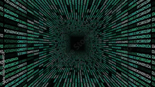 Data tunnel journey, animation of numbers tunnel, transmission of digital information, 4K tech animated background