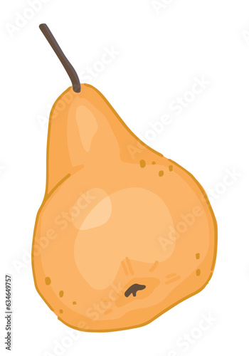 Clipart of pear fruit. Doodle of autumn garden harvest. Cartoon vector illustration isolated on white background.