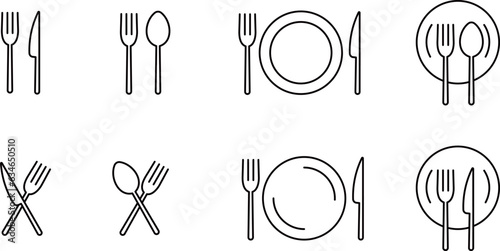 飲食マークの線画アイコンセット