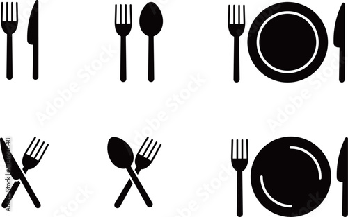 飲食マークのシルエットアイコンセット