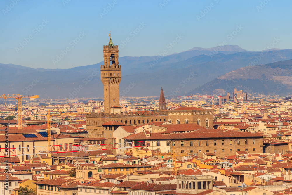 Panoramic view of Palace Vecchio in Florence, Tuscany, Italy. View from Michelangelo Hill