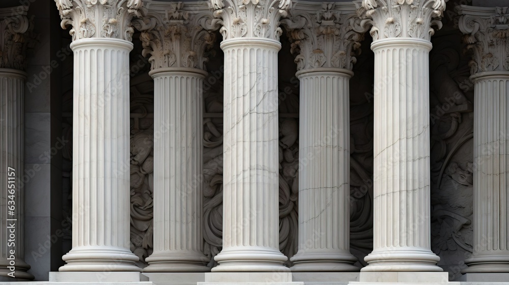 Fototapeta premium Details of the building of marble pillars. Created using generative AI technology.
