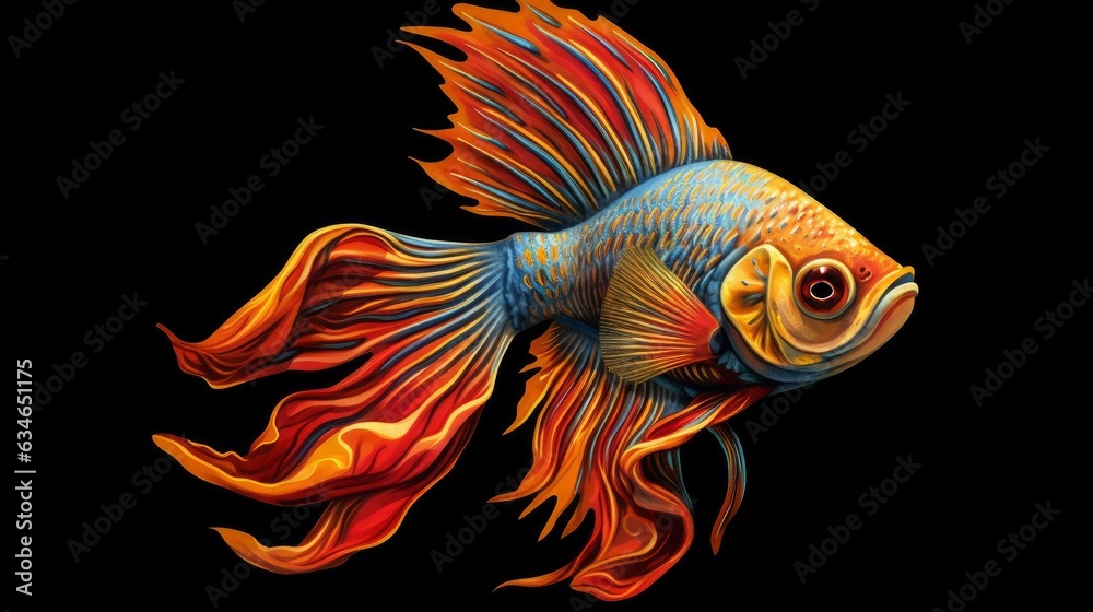 Fototapeta premium A colourful rare exotic fish deep underwater on a dark background