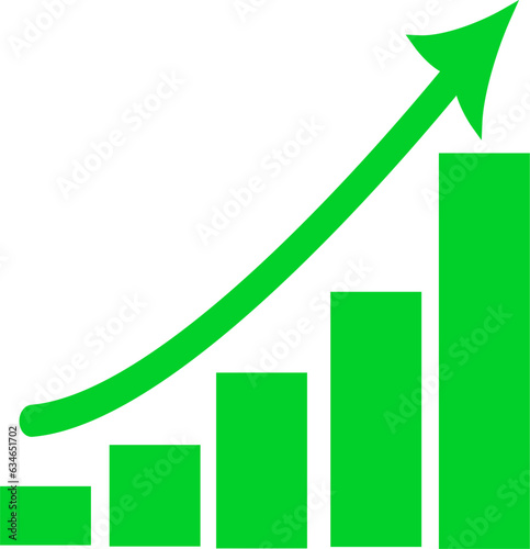 Graph going Up with green arrows vector. Flat design vector illustration concept of sales bar chart symbol icon with arrow moving up. Replaceable vector design.