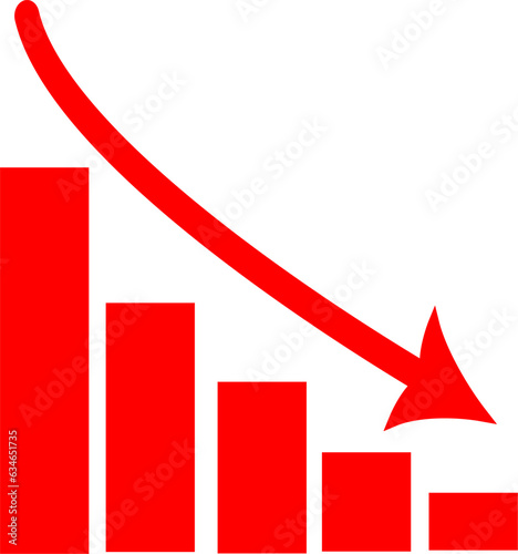 Graph going Down sign with red arrows vector. Flat design vector illustration concept of sales bar chart symbol icon with arrow moving down. Replaceable vector design.