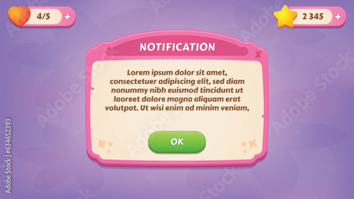 Notifications. GUI Kit casual assets for a game mobile, a set of user interface elements and pop-ups for the game interface.