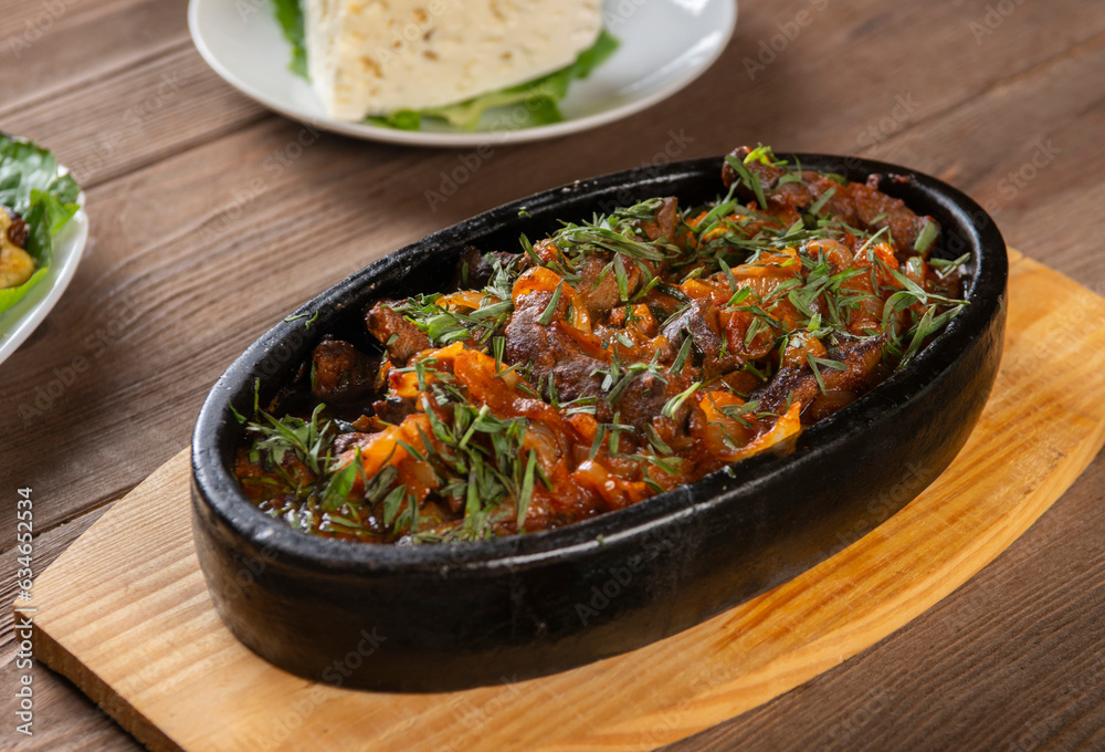 Meat, vegetable and onion, sliced asian or oriental food Meat, vegetable and onion, sliced asian or oriental food