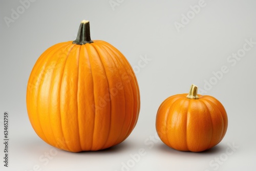 Two orange Pumpkins - big and small, on white background.