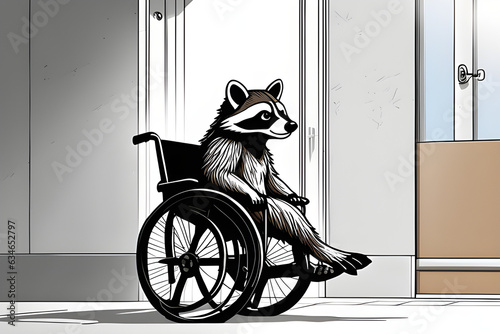 a raccoon in a wheelchair at the hospital. Generative AI
