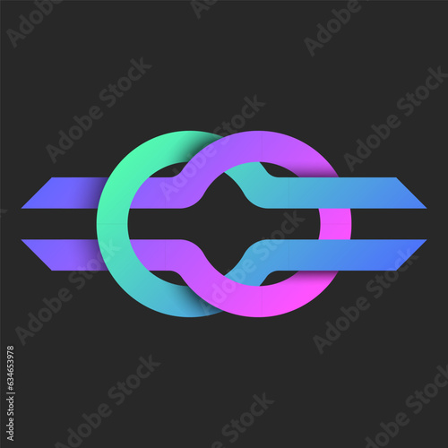 Cyber security double loop logo, abstract strong knot shape of vibrant gradient ribbons, cooperation symbol or metaverse logotype.
