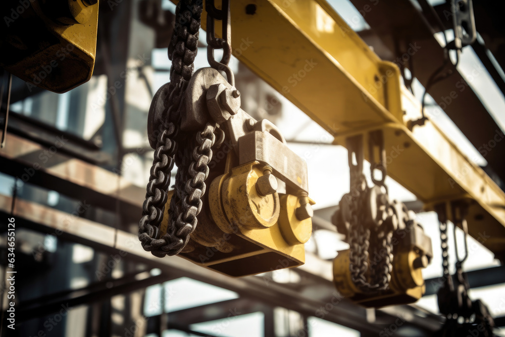 Power and Productivity in Action: A Macro Shot of Heavy-duty Hoists in a Construction Site Power and Productivity in Action: A Macro Shot of Heavy-duty Hoists in a Construction Site
