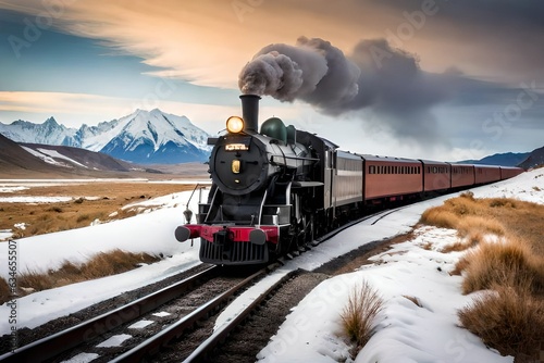 Wallpaper Mural Steam locomotive pump out clouds of white smoke.AI generated
