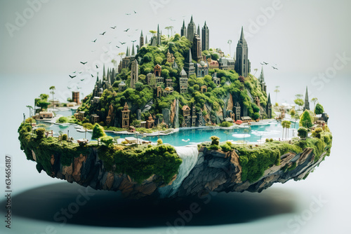 Vászonkép Over a boundless ocean, islands float, each cradling its own miniature civilizat