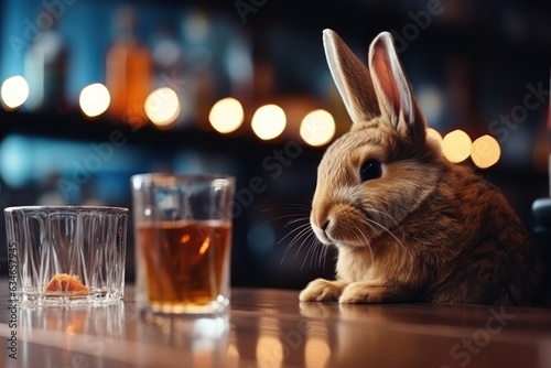 Drinking rabbit with alcohol in a pub. Fototapet
