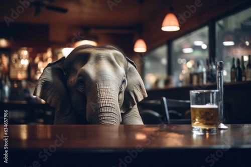 Drinking elephant with a glass of alcohol.